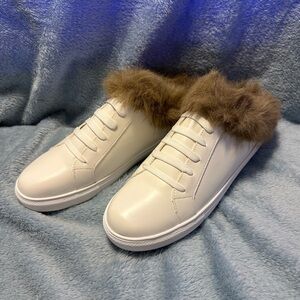 Cape Robbin Cream Sneakers with Brown Fur Accent